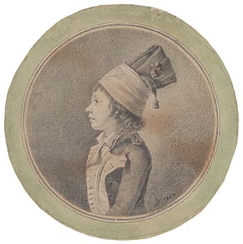 Fig. 2. Here Ingres added a red and green watercolor wash. Jean-Auguste-Dominique Ingres. Portrait of a Boy, ca. 1793–94. Purchased on the Sunny Crawford Von Bülow Fund, 1978, 1982.