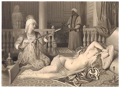 Fig. 3. In the lower right, Ingres used white chalk to enhance his depiction of feathers. Jean-Auguste-Dominique Ingres. Odalisque and Slave, 1839. Thaw Collection.