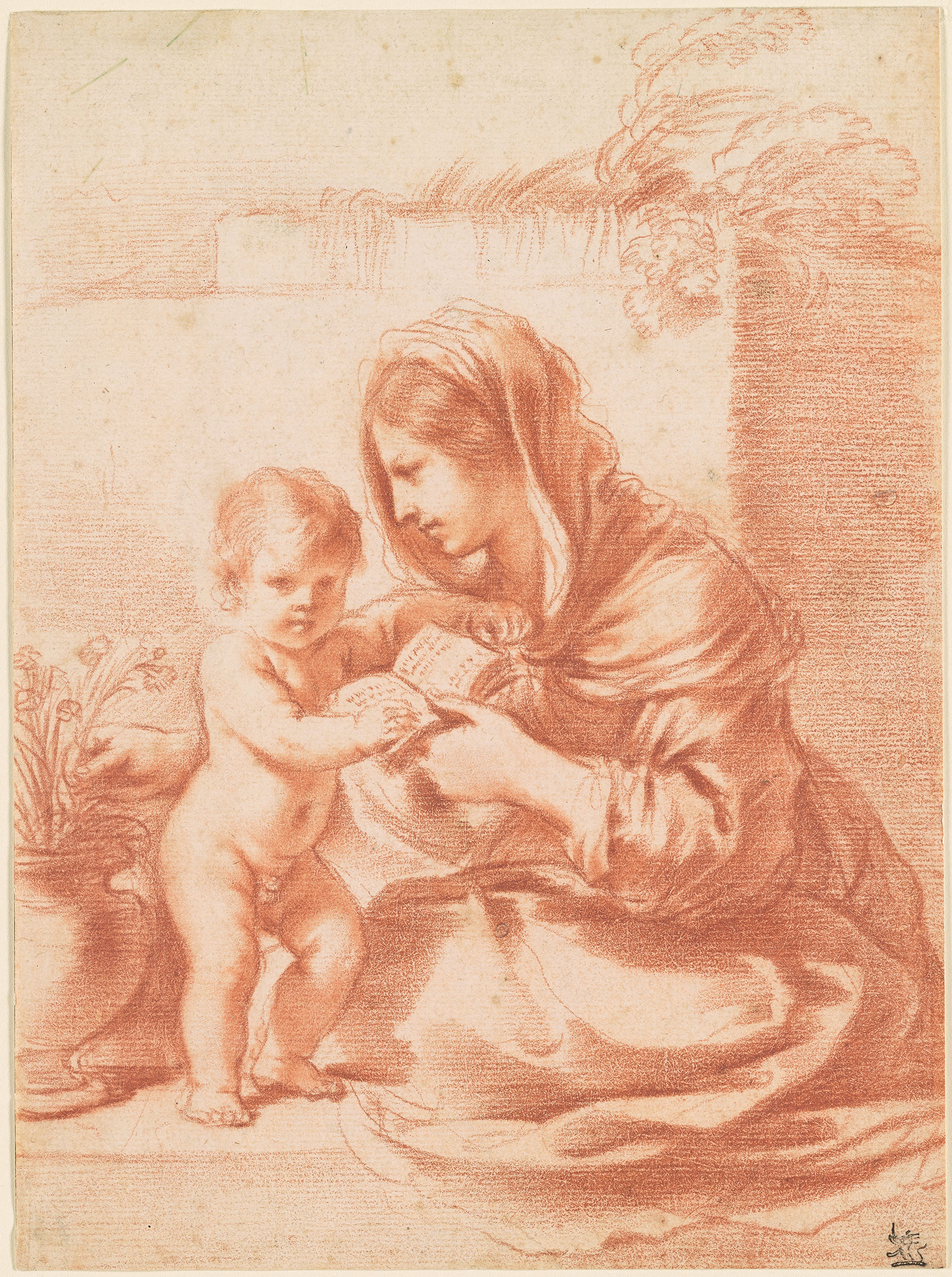 Guercino Virgin and Child with a Book and a Pot of Pinks Drawings