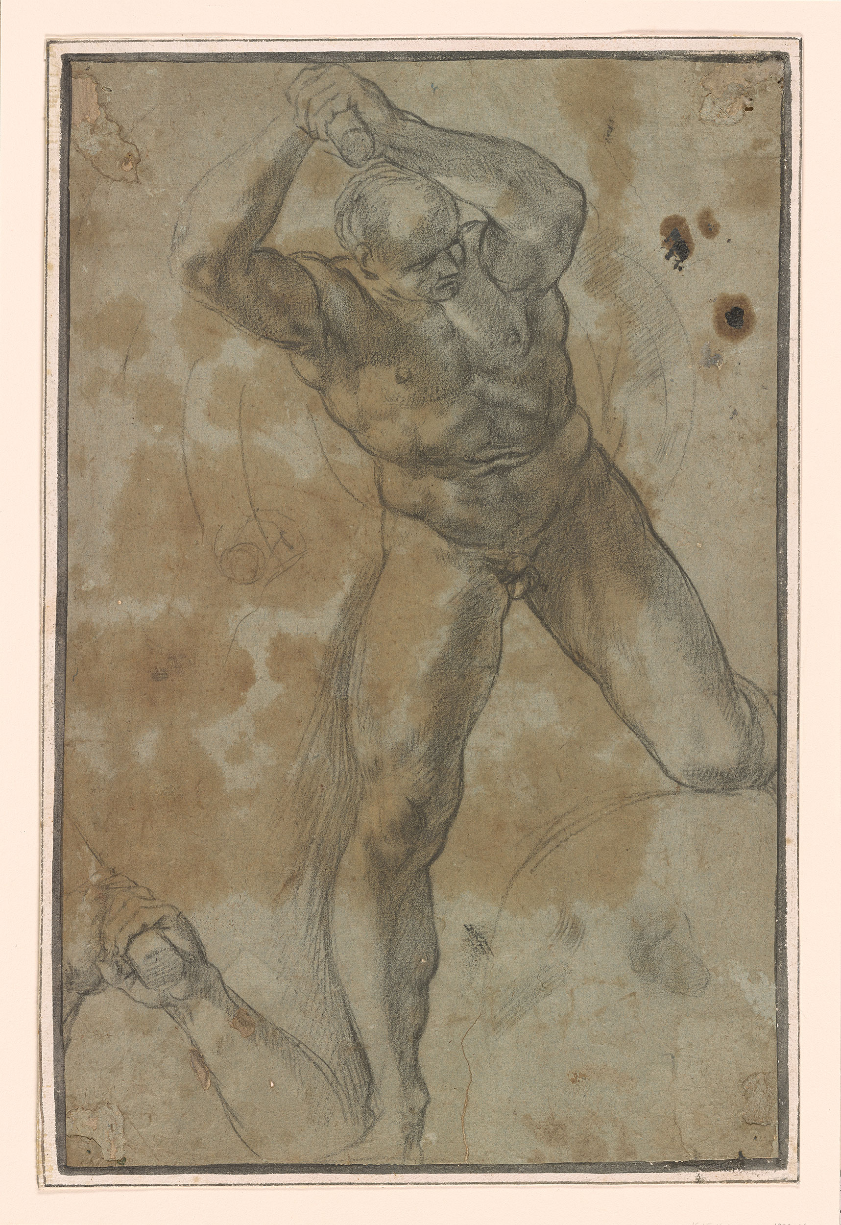 Annibale Carracci Nude Male with Hands Raised over Head 