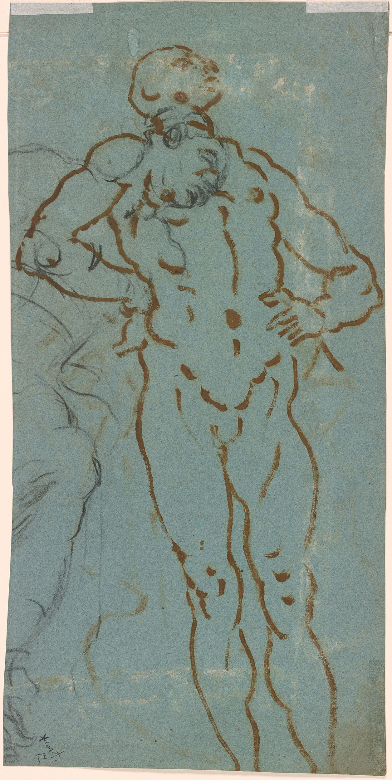 Tintoretto | Standing Male Nude with Hands on Hips. Verso: Standing