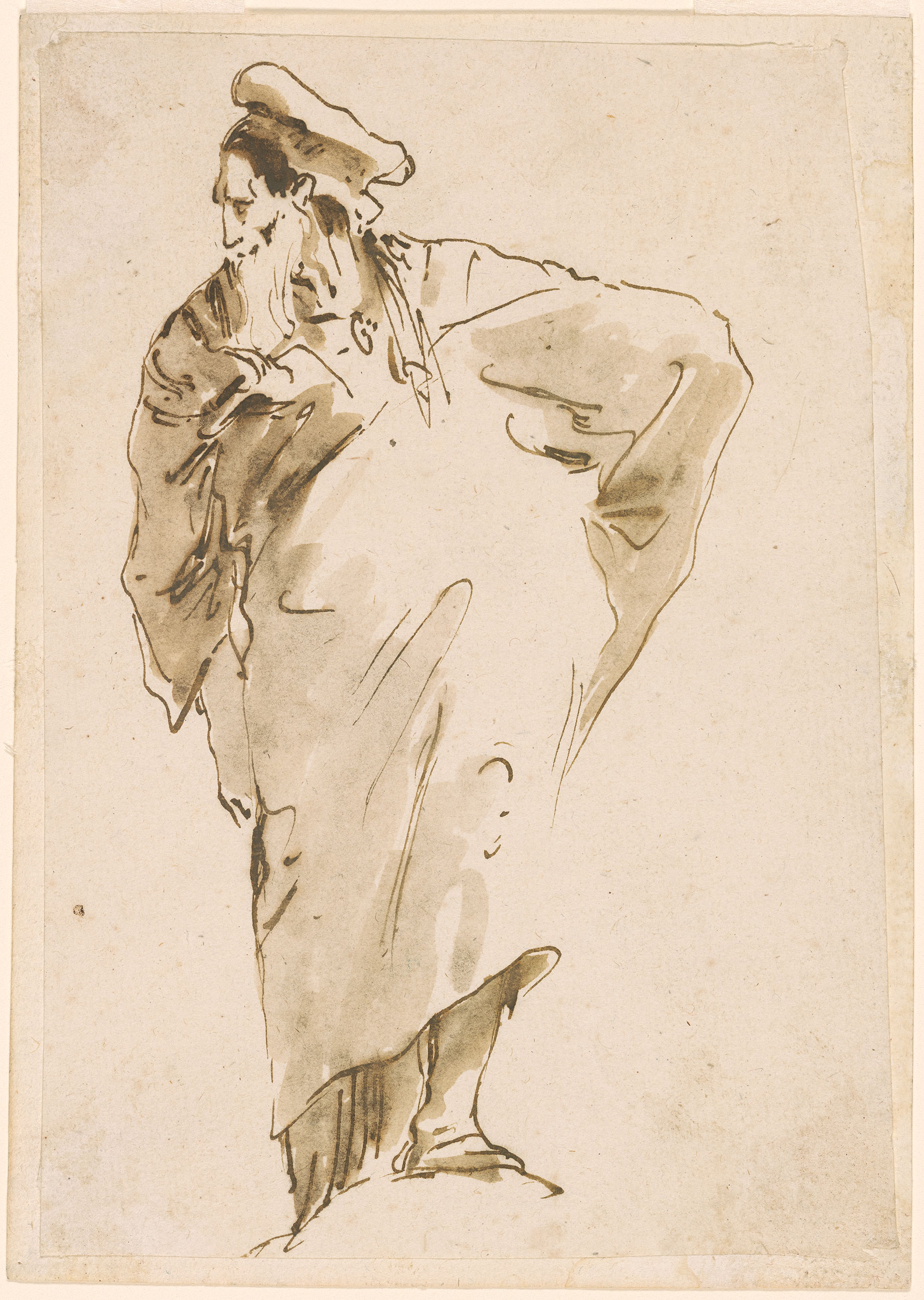 Giovanni Battista Tiepolo Standing Man in Robes and a Hat Drawings