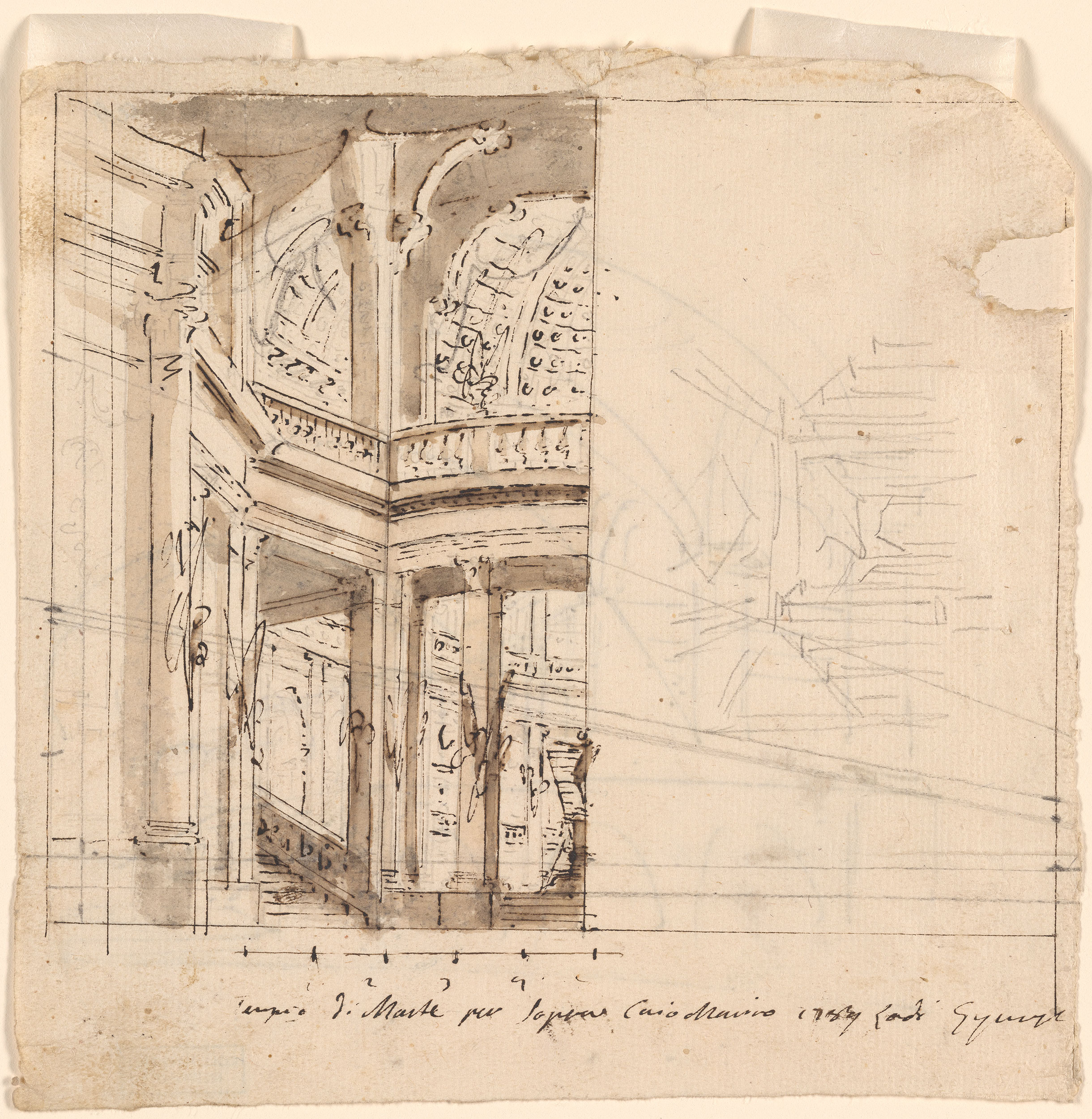 Domenico Fossati | Left Half of a Circular Hall. Verso: vaulted scene ...