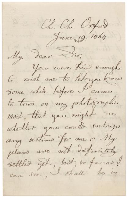 Lewis Carroll letter to Victoria Hicks-Beach, Page 1 of 2